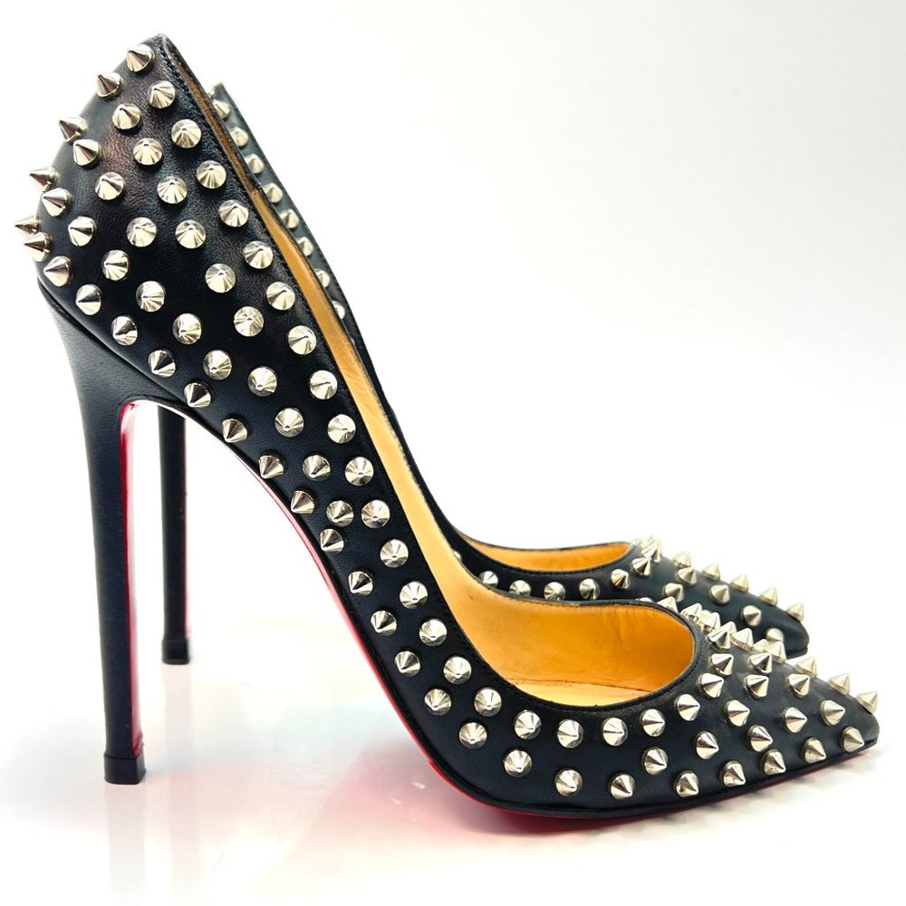 Christian Louboutin Pigalle Spikes 120 Black Calf Leather Heels 39